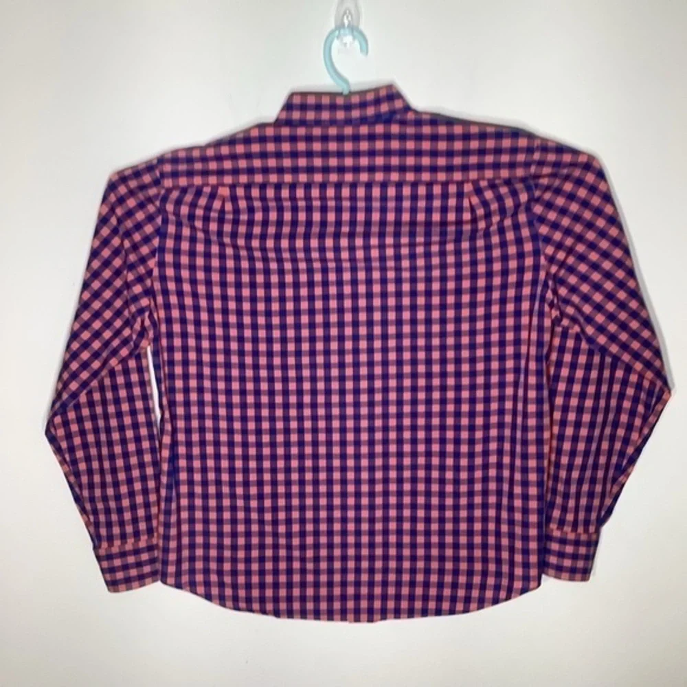 J Crew Mens‎ Long Sleeve Button Up Shirt Pink & Blue Checkered Sz Large.